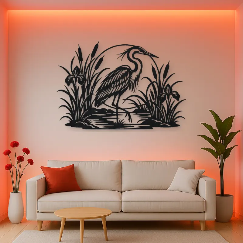Heron Reed Garden Metal Wall Art | Wildlife Silhouette Decor