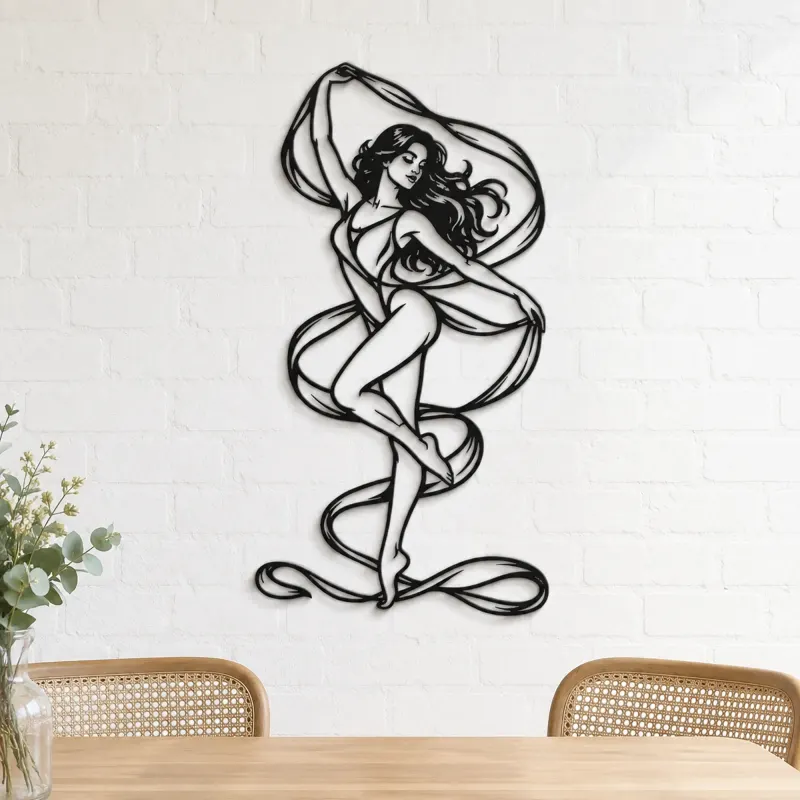 Silk Ribbon Pose Metal Wall Art | Movement Silhouette Decor - lifestyle view 4