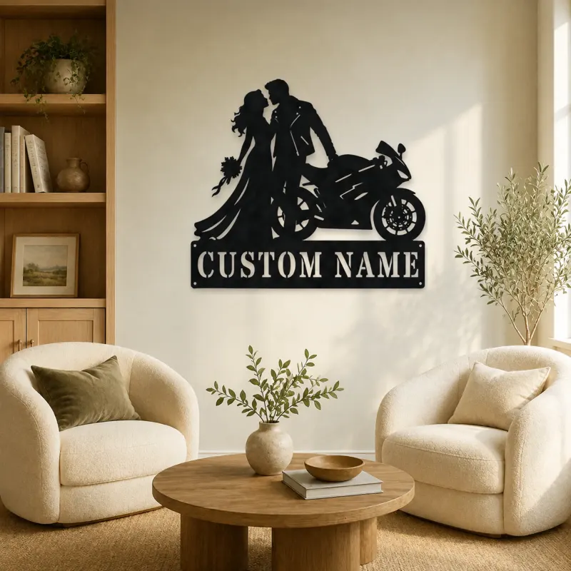 Personalized Biker Wedding Motorcycle Metal Wall Art - lifestyle view 4