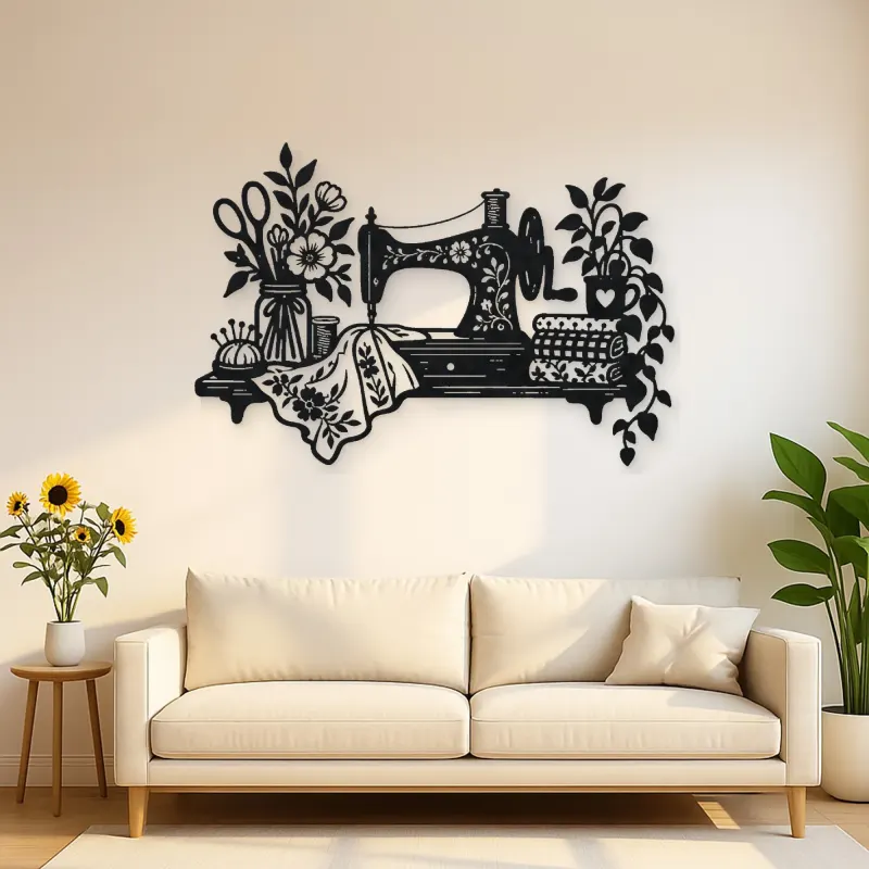 Sewing Machine Floral Metal Wall Art | Botanical Metal Wall Decor