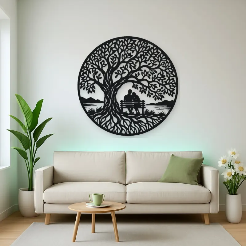 Tree with Bench Couple Metal Wall Art | Romantic Couple Decor