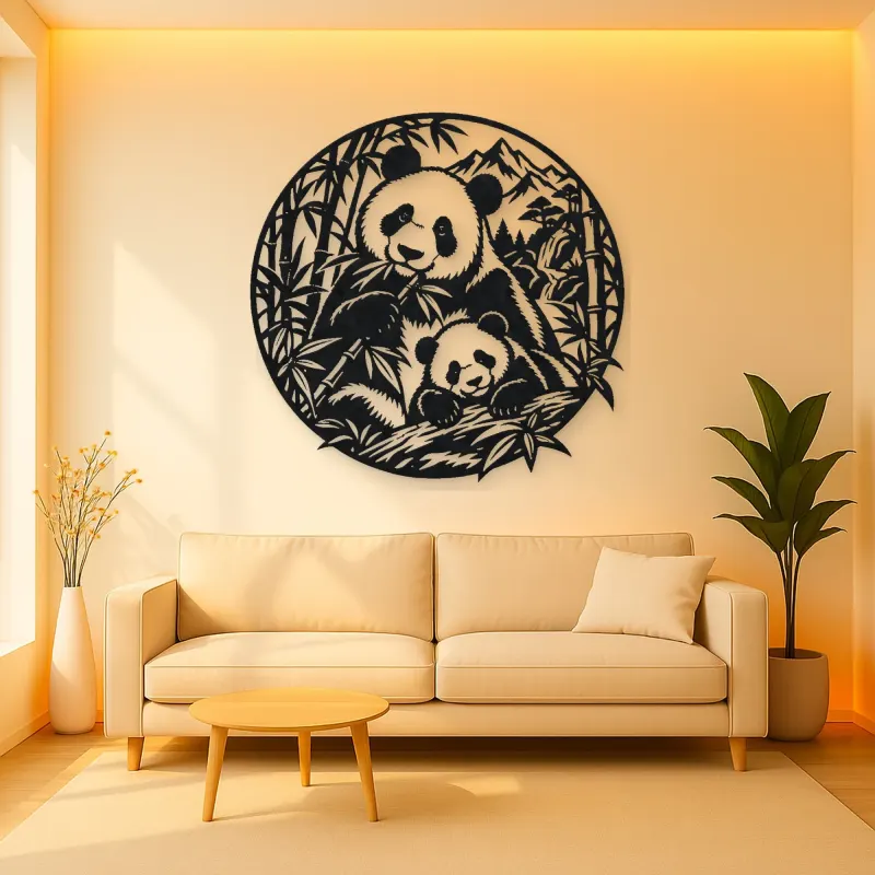 Panda Bamboo Metal Wall Art | Wildlife Silhouette Decor