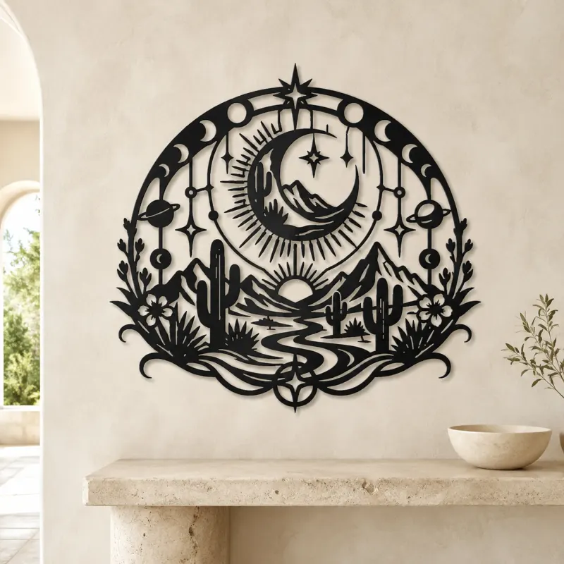 Desert Moon Arc Metal Wall Art | Nature Silhouette Decor - lifestyle view 3