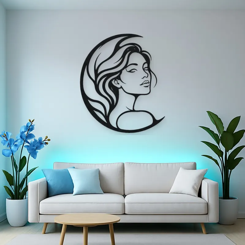 Moon Curve Face Metal Wall Art | Minimalist Woman Line Art
