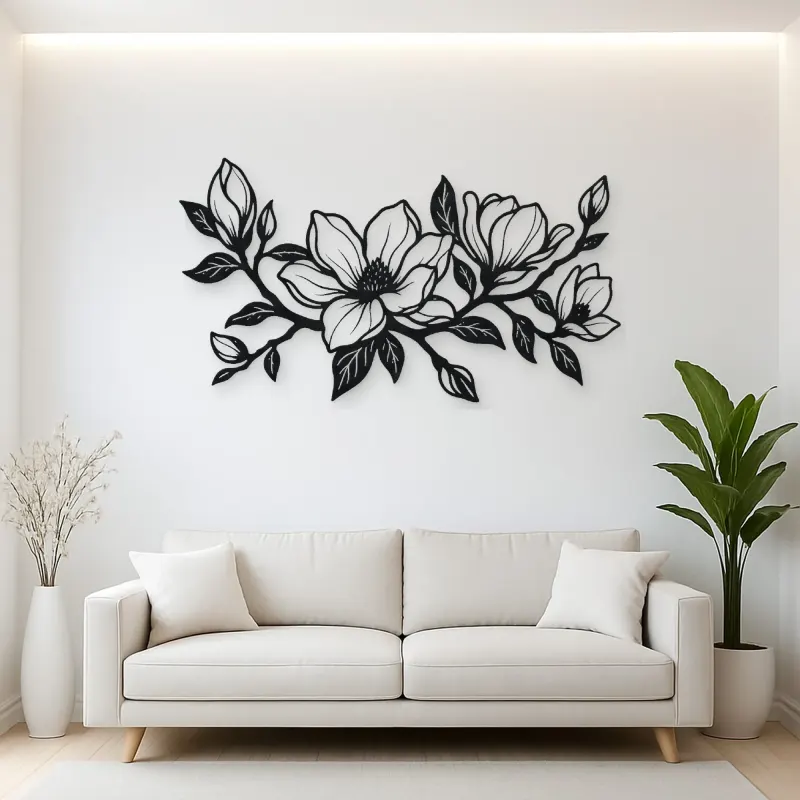 Magnolia Branch Metal Wall Art | Botanical Metal Wall Decor
