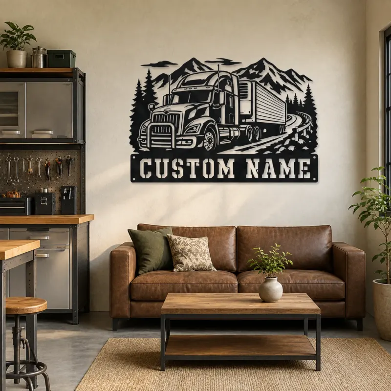 Personalized Refrigerated Semi Truck Mountain Metal Wall Art - lifestyle view 4