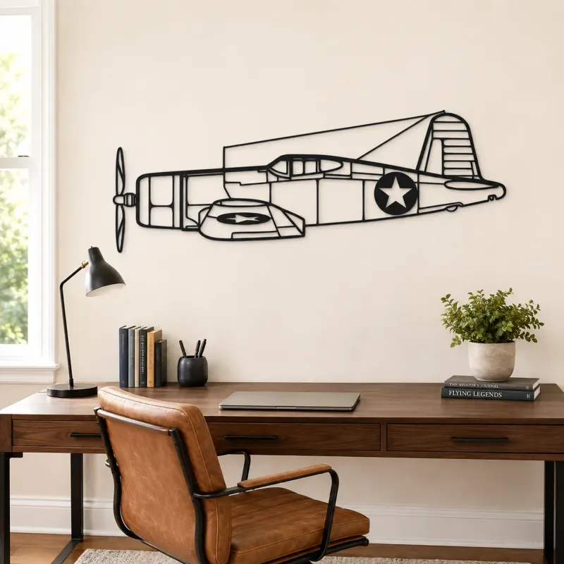 F4U Corsair Airplane Silhouette Metal Wall Art, Metal Aircraft Silhouette, Aviation Wall Decor, Aviator Decor - lifestyle view 4