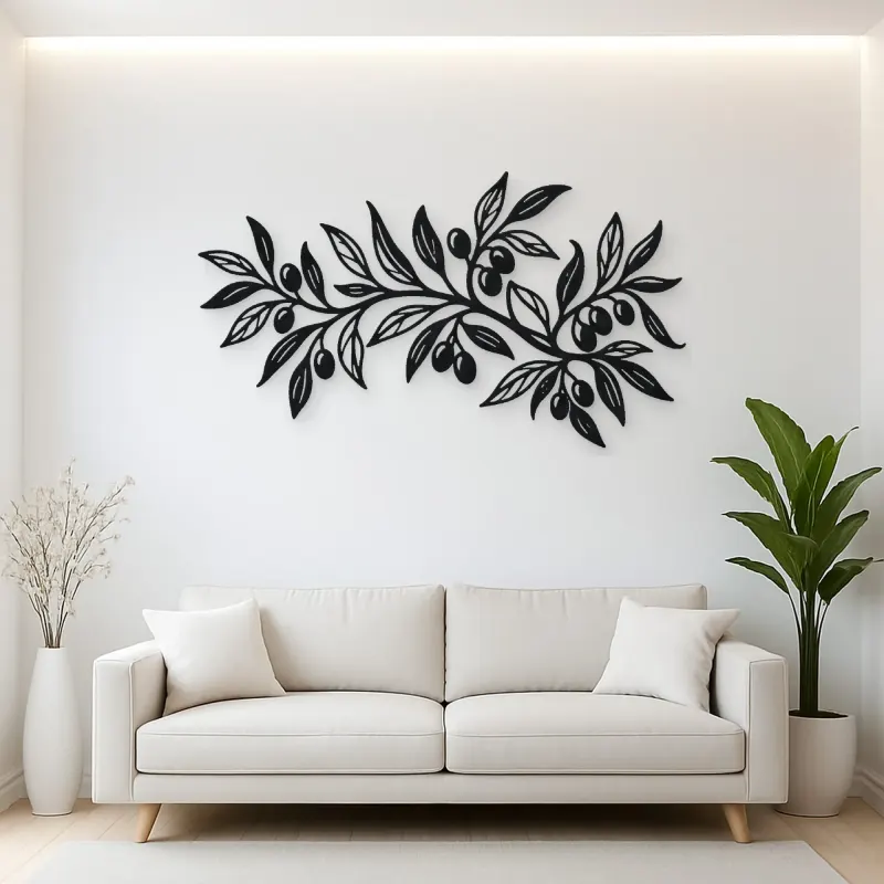 Olive Branch Flow Metal Wall Art | Botanical Metal Wall Decor