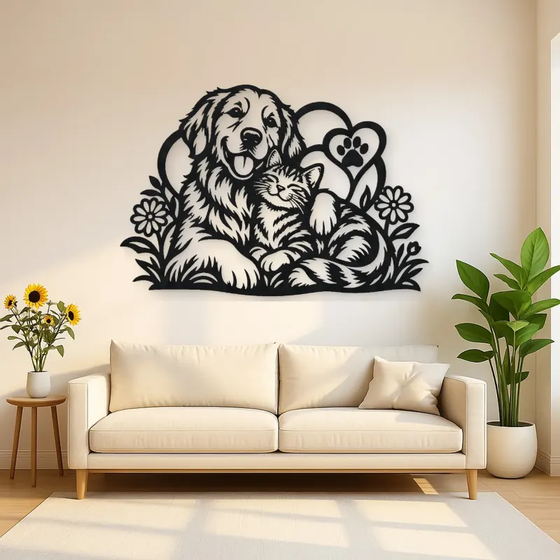 Dog and Cat Friends Metal Wall Art | Pet Lover Silhouette Decor