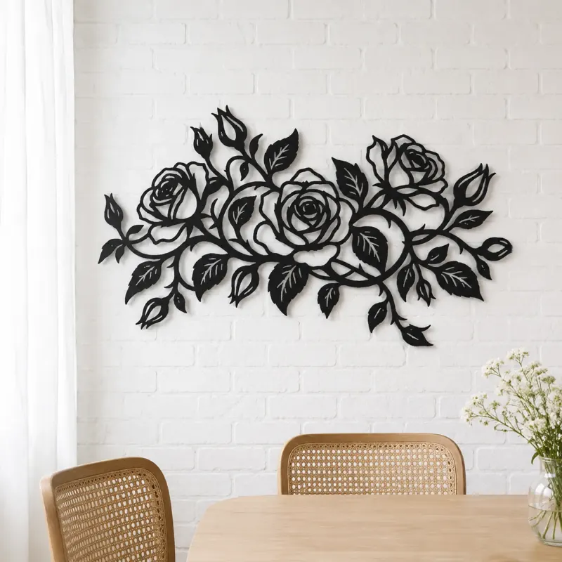 Rose Vine Embrace Metal Wall Art | Botanical Metal Wall Decor - lifestyle view 4
