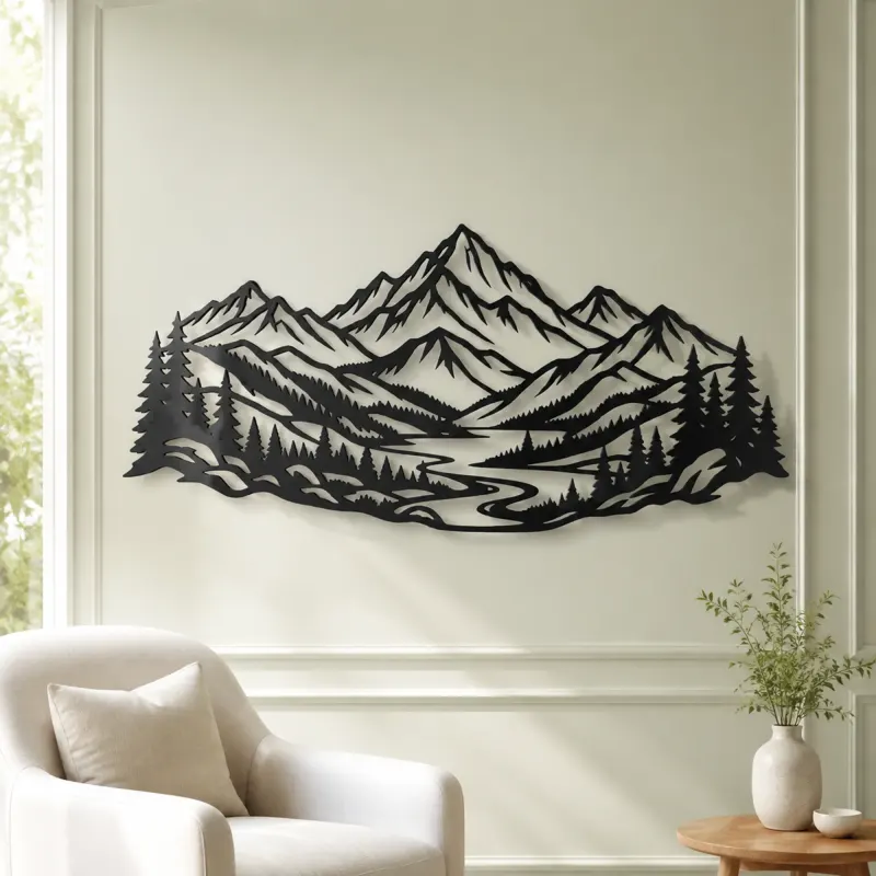Layered Mountain Valley Metal Wall Art | Nature Silhouette Decor - lifestyle view 2