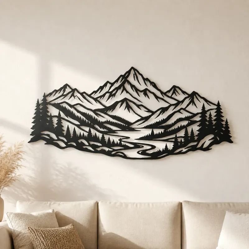 Décoration murale en métal Layered Mountain Valley | Silhouette Nature
