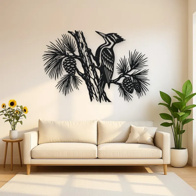 Woodpecker Pine Metal Wall Art | Wildlife Silhouette Decor