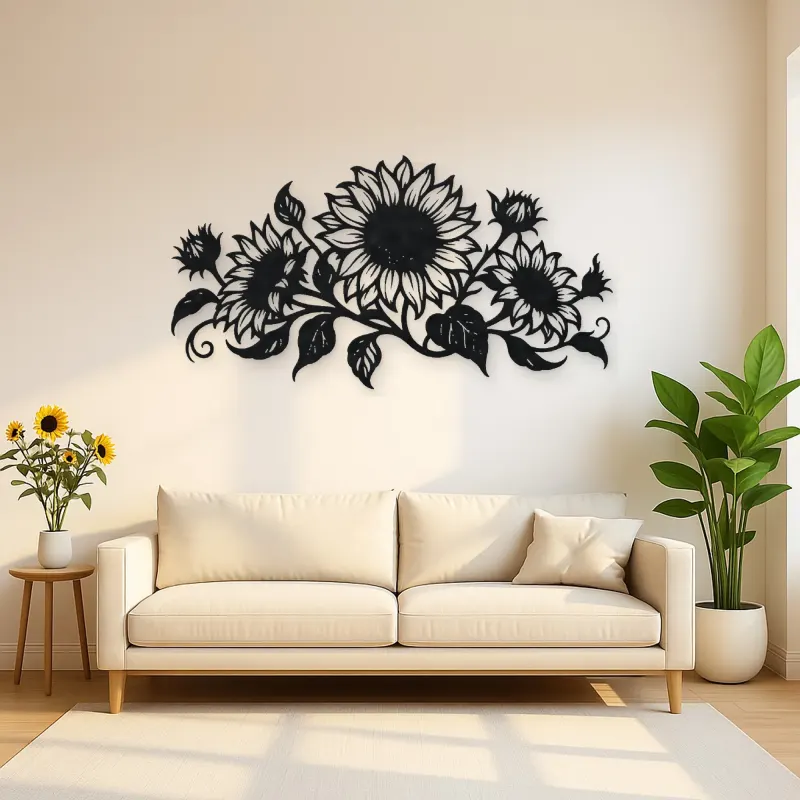 Sunflower Horizon Metal Wall Art | Botanical Metal Wall Decor