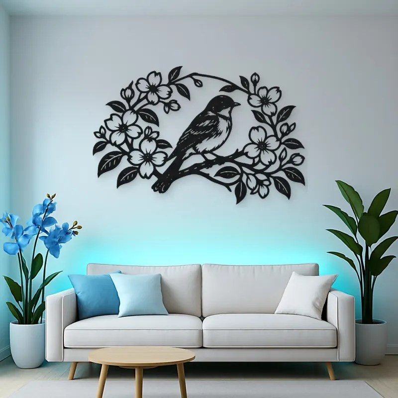 Bluebird Floral Arch Metal Wall Art | Wildlife Silhouette Decor