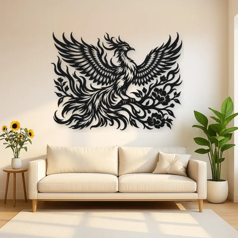Phoenix Flame Flow Metal Wall Art | Celestial Boho Wall Decor