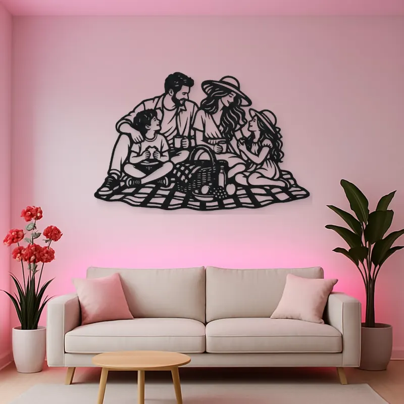 Family Picnic Metal Wall Art | Family Silhouette Decor