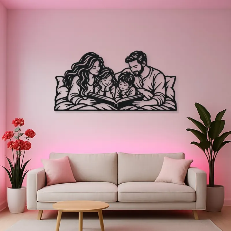 Bedtime Story Family Metal Wall Art | Family Silhouette Decor