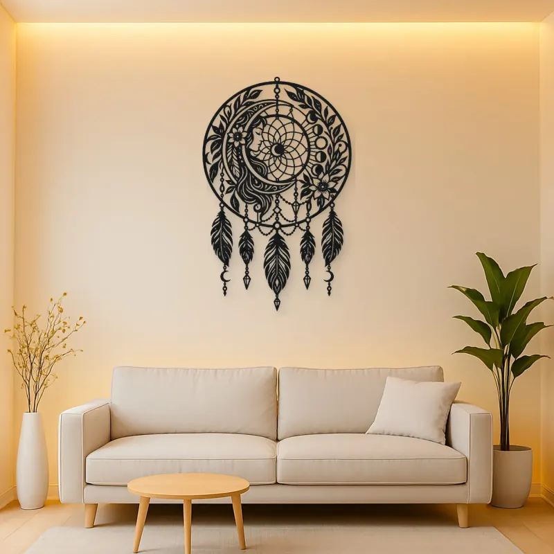 Dreamcatcher Moon Metal Wall Art | Spiritual Boho Metal Decor