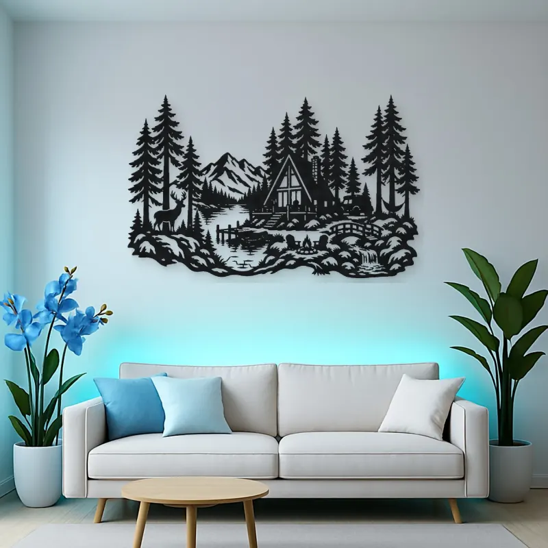 A-Frame Cabin Woods Metal Wall Art | Nature Silhouette Decor