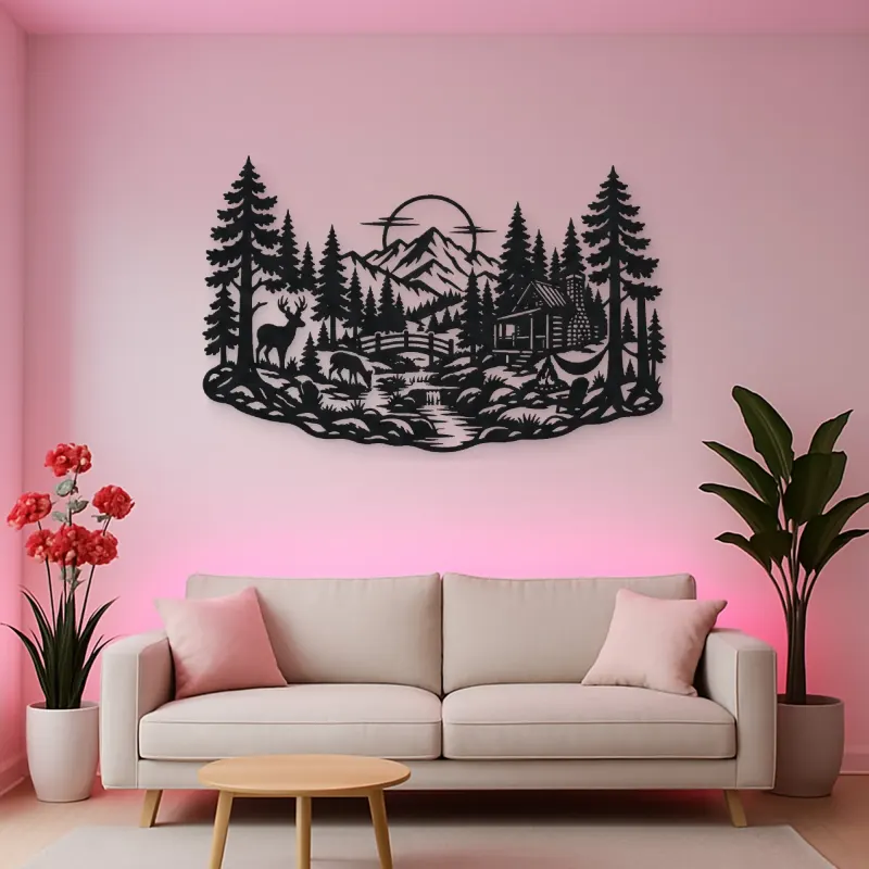 Deer in the Pines Metal Wall Art | Wildlife Silhouette Decor