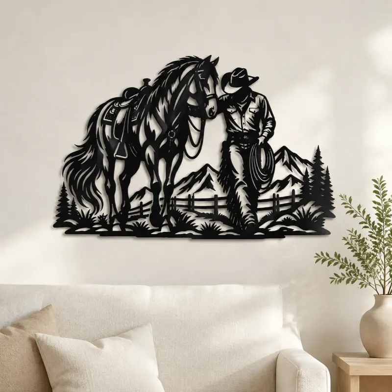 Cartel de metal de cowboy y caballo | Decoración ecuestre
