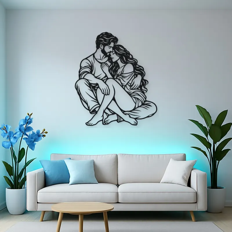 Seated Cuddle Metal Wall Art | Romantic Couple Decor