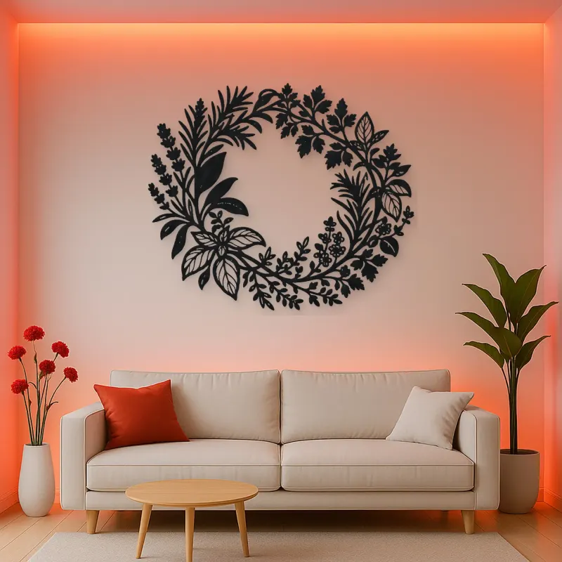 Herb Kitchen Wreath Metal Wall Art | Cozy Home Metal Decor