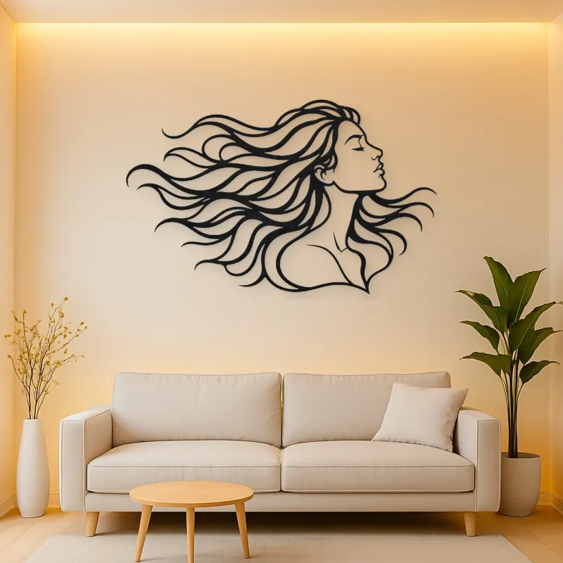 Windblown Hair Face Metal Wall Art | Minimalist Woman Line Art