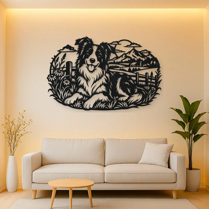 Border Collie Field Metal Wall Art | Pet Lover Silhouette Decor