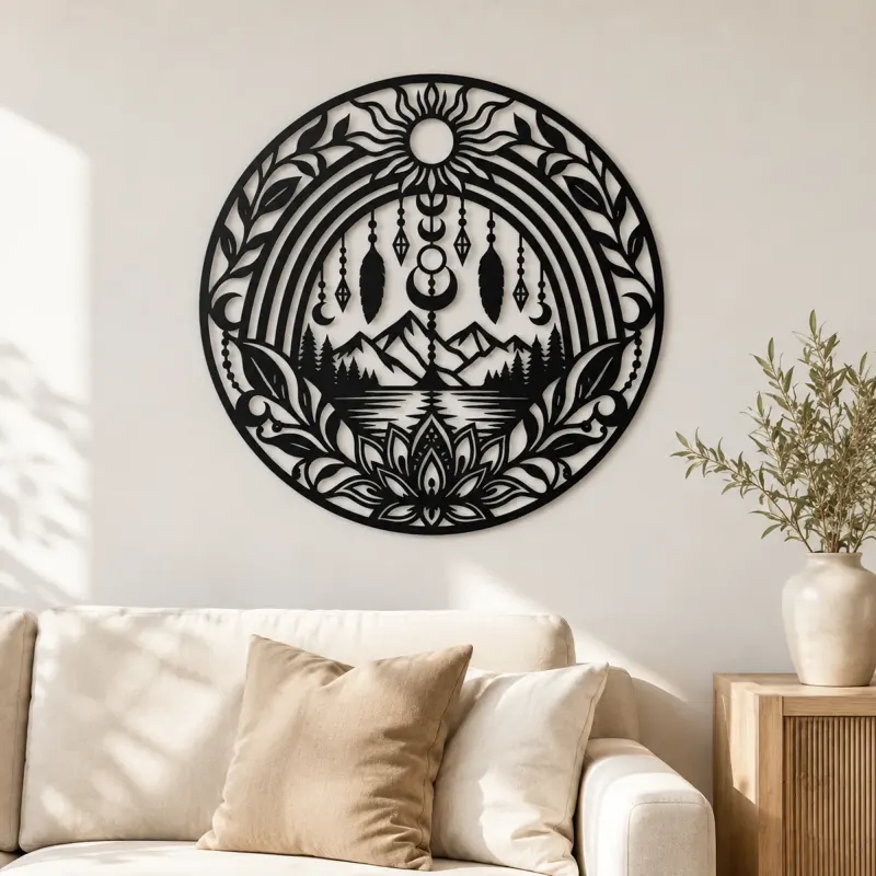 Metallschild Boho Regenbogen-Bogen | Modernes abstraktes Metall-Dekor