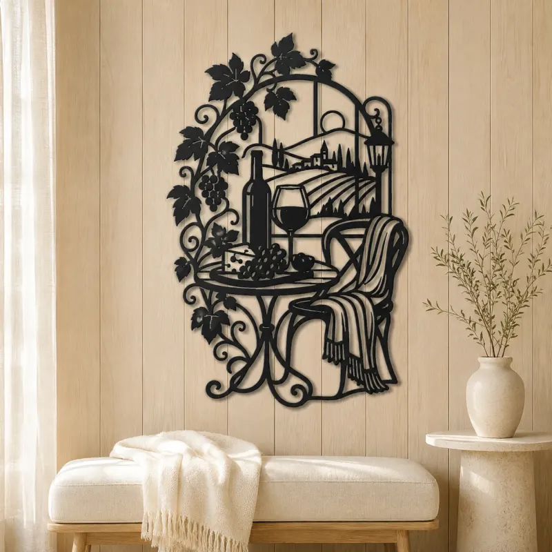 Wine Glass Vine Metal Wall Art | Botanical Metal Wall Decor - lifestyle view 5