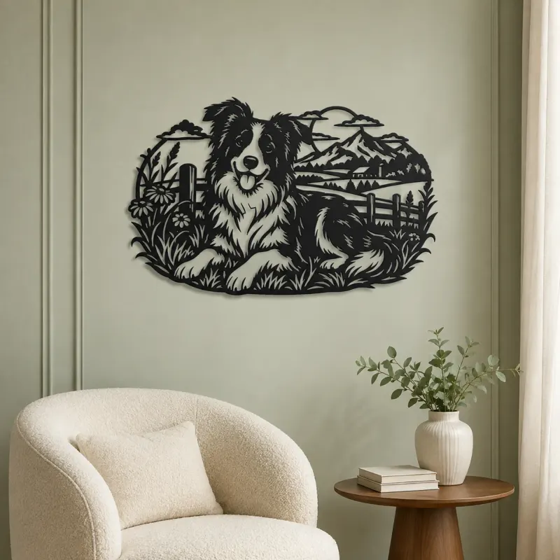 Border Collie Field Metal Wall Art | Pet Lover Silhouette Decor - lifestyle view 2