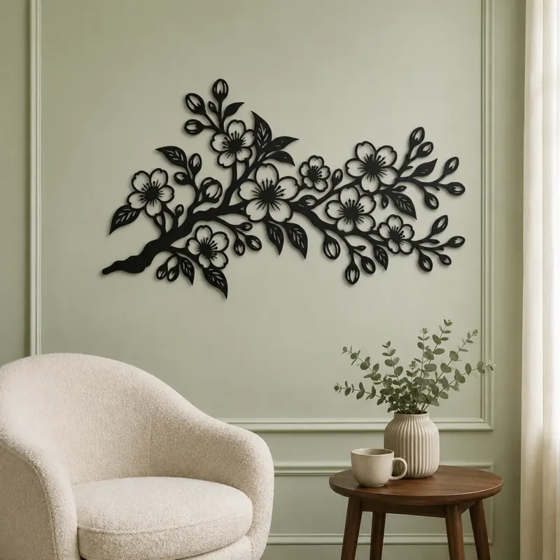 Cherry Blossom Branch Metal Wall Art | Botanical Metal Wall Decor - lifestyle view 2