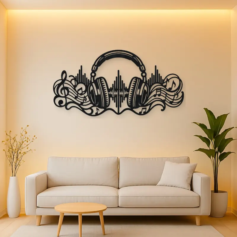 Headphones Sound Wave Metal Wall Art | Music Room Wall Decor