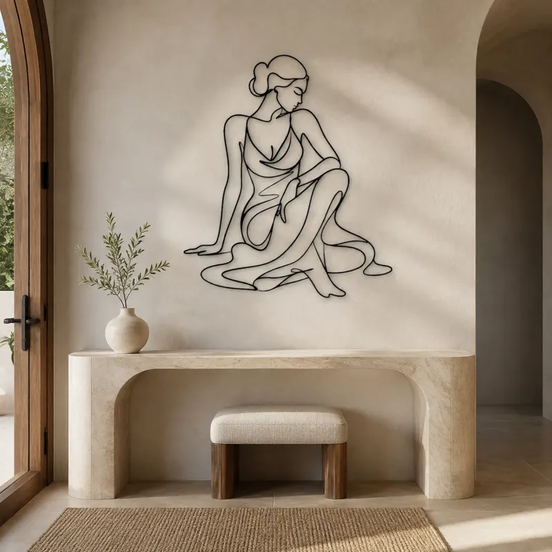Sculptural Seated Muse Metal Wall Art | Feminine Figure Wall Decor - lifestyle view 3