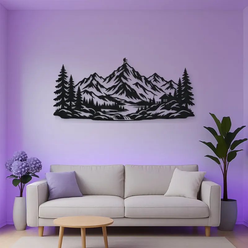 Pine Framed Summit Metal Wall Art | Nature Silhouette Decor