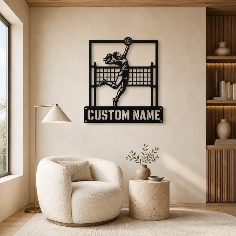 Personalized Volleyball Player Metal Wall Art with Spike Pose - lifestyle view 5