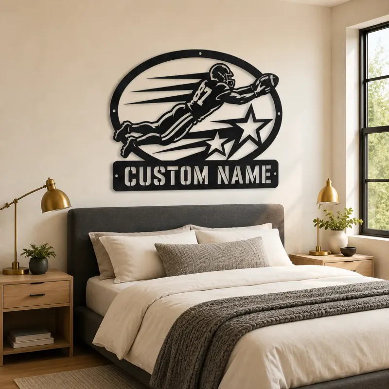 Personalized Number 87 Diving Receiver Stars Metal Wall Art - lifestyle view 2