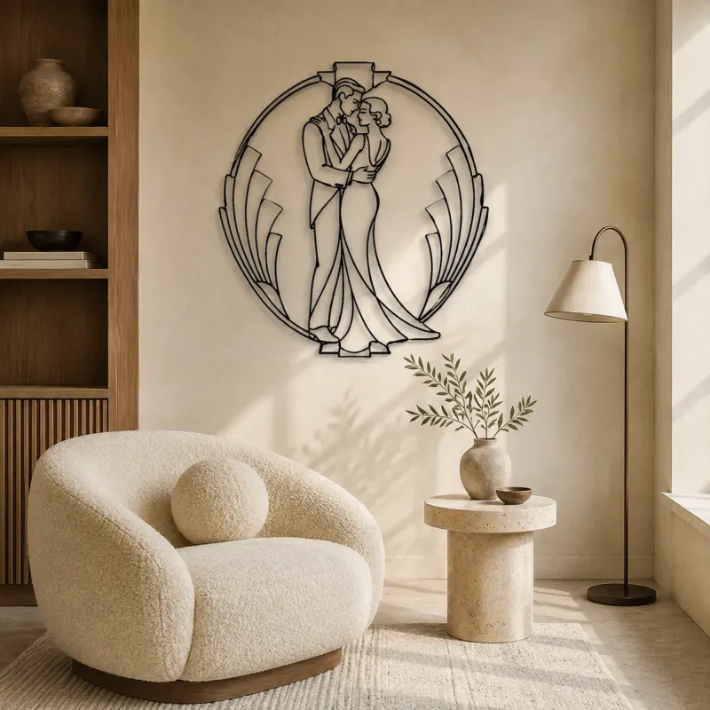 Art Deco Couple Metal Wall Art | Romantic Couple Decor - lifestyle view 5