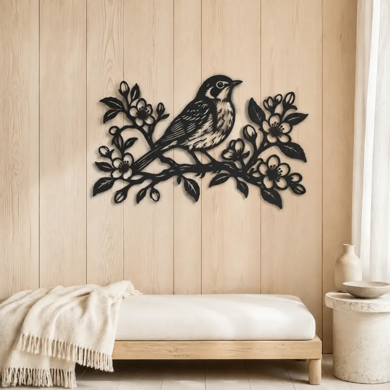 Robin Spring Branch Metal Wall Art | Wildlife Silhouette Decor - lifestyle view 5