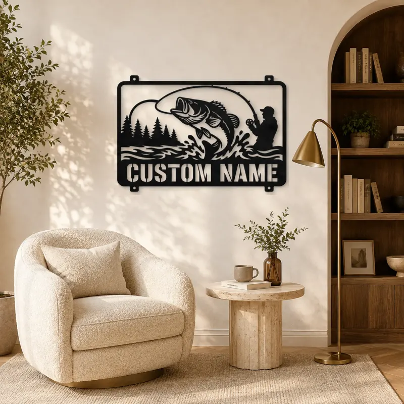 Personalized Fisherman and Bass Metal Wall Art - lifestyle view 5