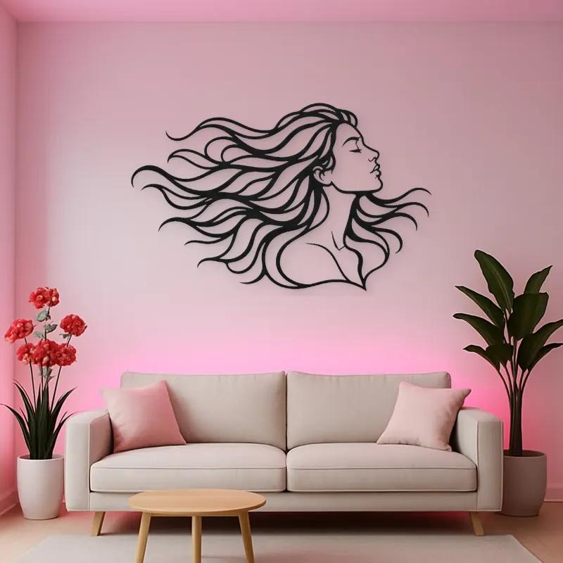 Windblown Hair Face Metal Wall Art | Minimalist Woman Line Art