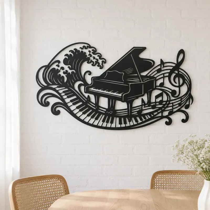 Piano Wave Keys Metal Wall Art | Music Room Wall Decor - lifestyle view 4