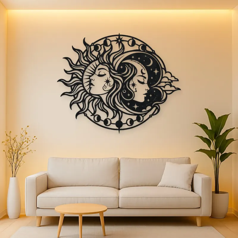 Day and Night Faces Metal Wall Art | Celestial Boho Wall Decor