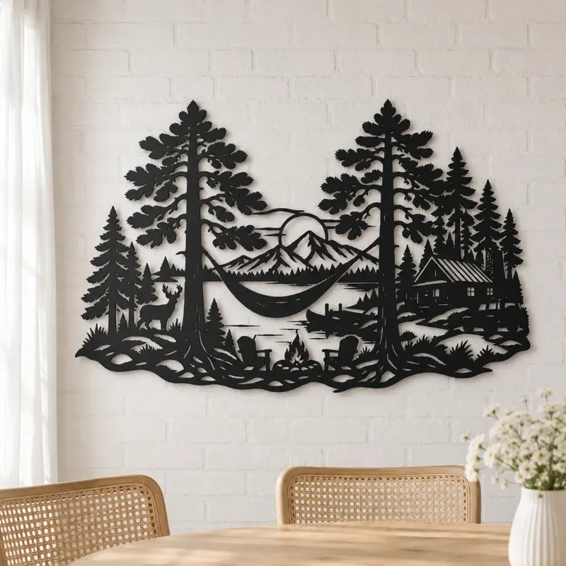 Hammock between Pines Metal Wall Art | Cozy Home Metal Decor - lifestyle view 4