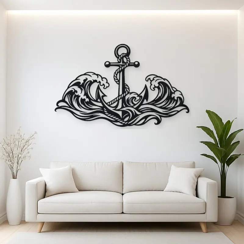 Anchor and Waves Metal Wall Art | Coastal and Nautical Wall Decor