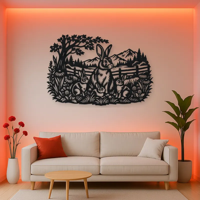Rabbit Meadow Metal Wall Art | Wildlife Silhouette Decor