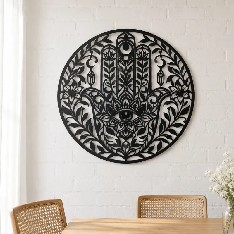 Hamsa Botanical Eye Metal Wall Art | Spiritual Boho Metal Decor - lifestyle view 4