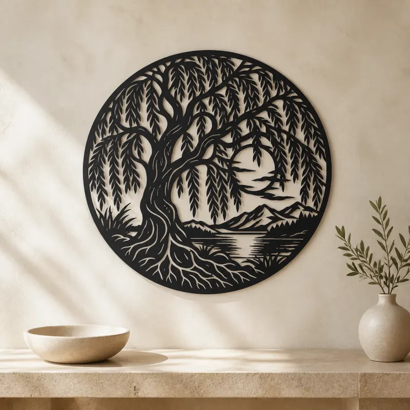 Willow Tree Moon Metal Wall Art | Botanical Metal Wall Decor - lifestyle view 3